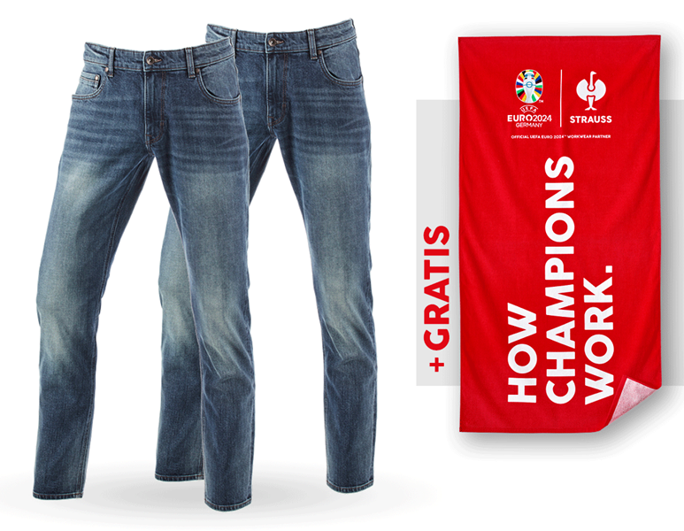 SET: 2x 5-Pocket-Stretch-Jeans, straight +Badetuch