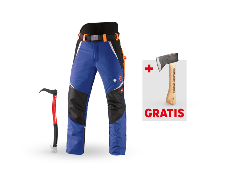 Hauptansicht, Aktions-Sets, SET: Forst-Schnittschutz Bundhose + Handsappie alu, kornblau/warnorange