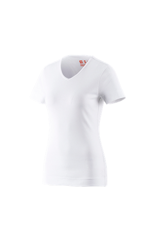 e.s. T-Shirt cotton V-Neck, Damen weiß | Strauss