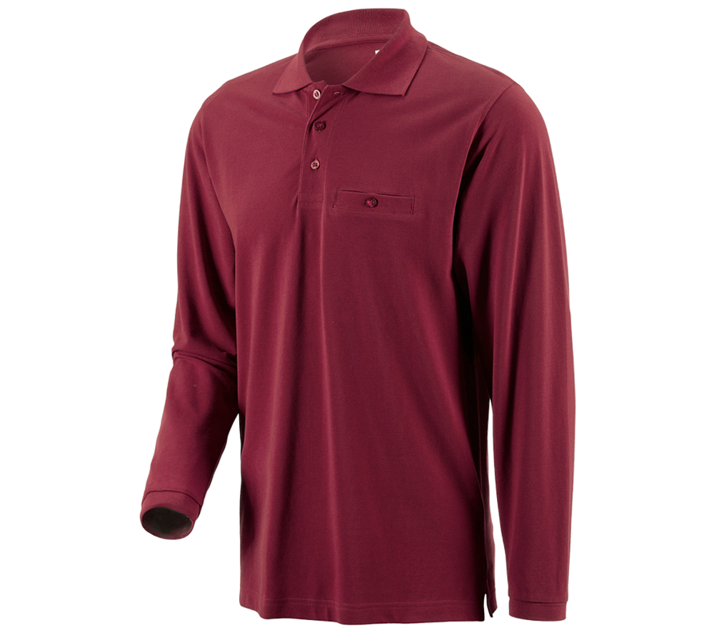 Shirts & Co.: e.s. Longsleeve-Polo cotton Pocket + bordeaux