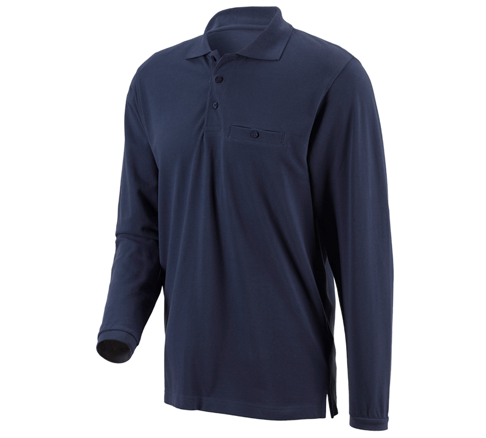Shirts & Co.: e.s. Longsleeve-Polo cotton Pocket + dunkelblau