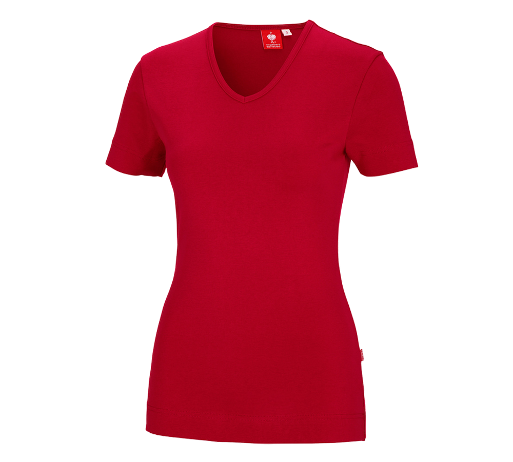 Shirts & Co.: e.s. T-Shirt cotton V-Neck, Damen + feuerrot