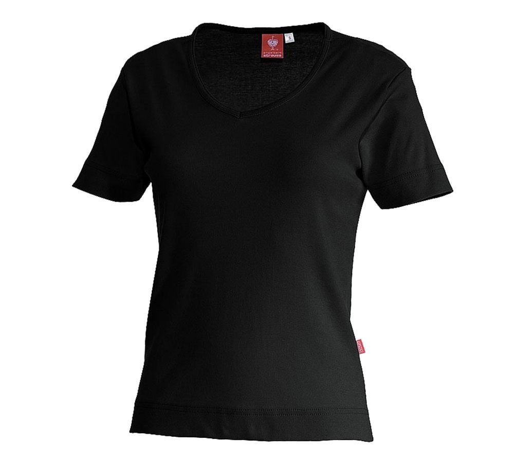 Shirts & Co.: e.s. T-Shirt cotton V-Neck, Damen + schwarz