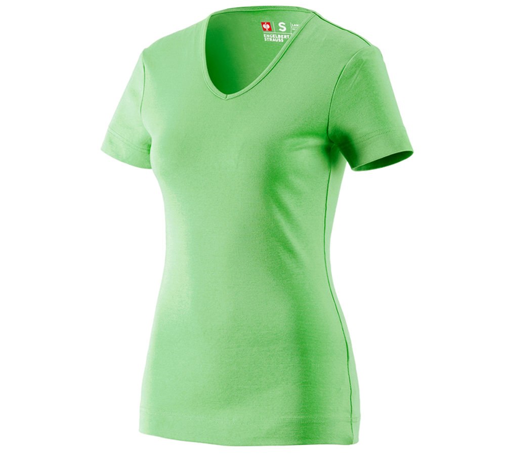 Shirts & Co.: e.s. T-Shirt cotton V-Neck, Damen + apfelgrün