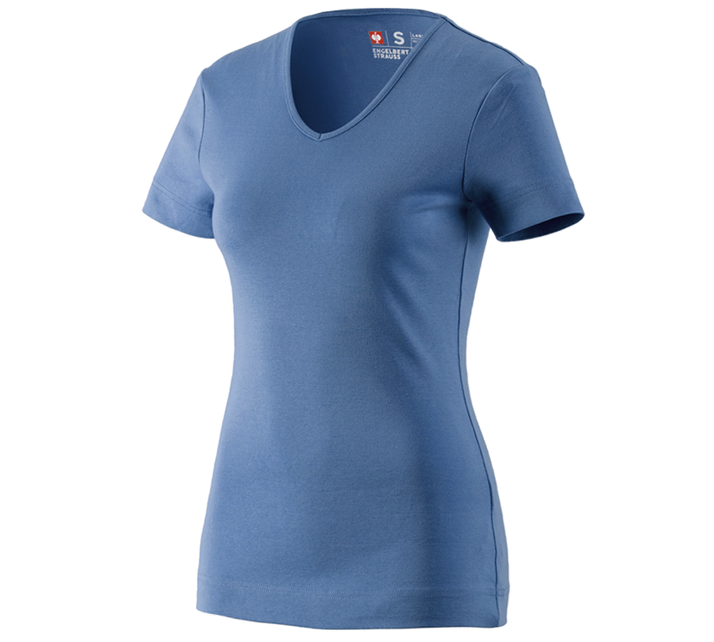 Shirts & Co.: e.s. T-Shirt cotton V-Neck, Damen + kobalt