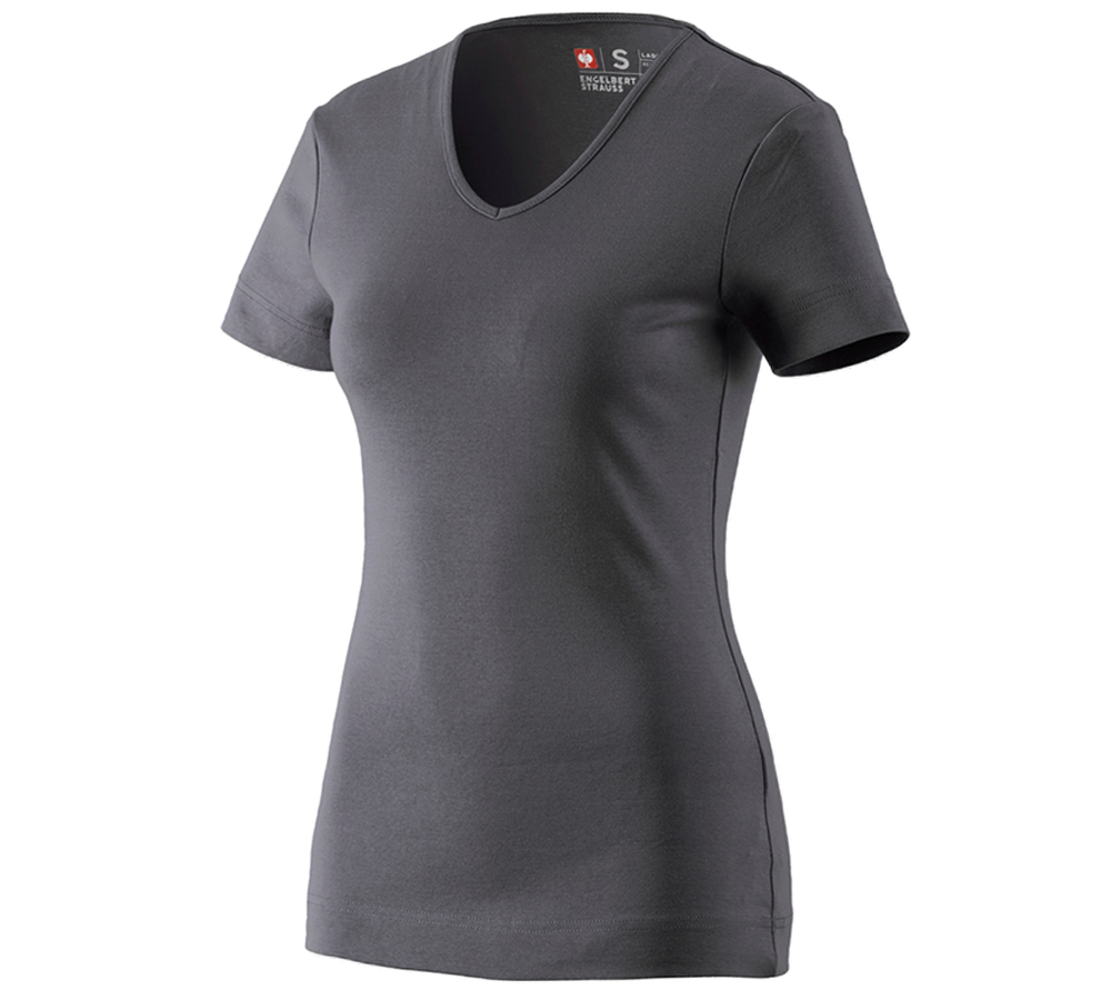 Shirts & Co.: e.s. T-Shirt cotton V-Neck, Damen + anthrazit