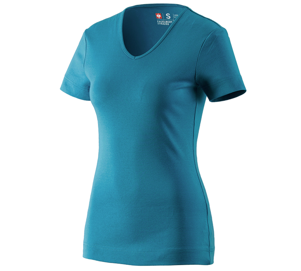 Shirts & Co.: e.s. T-Shirt cotton V-Neck, Damen + petrol