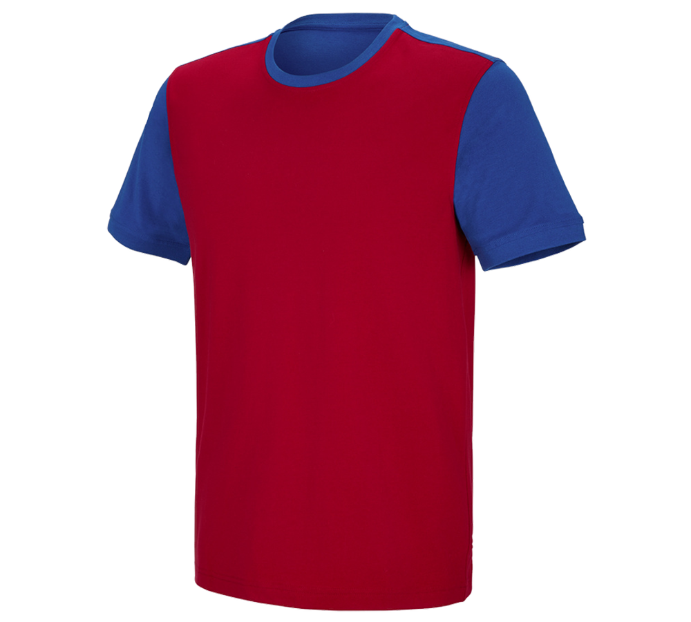 Shirts & Co.: e.s. T-Shirt cotton stretch bicolor + feuerrot/kornblau