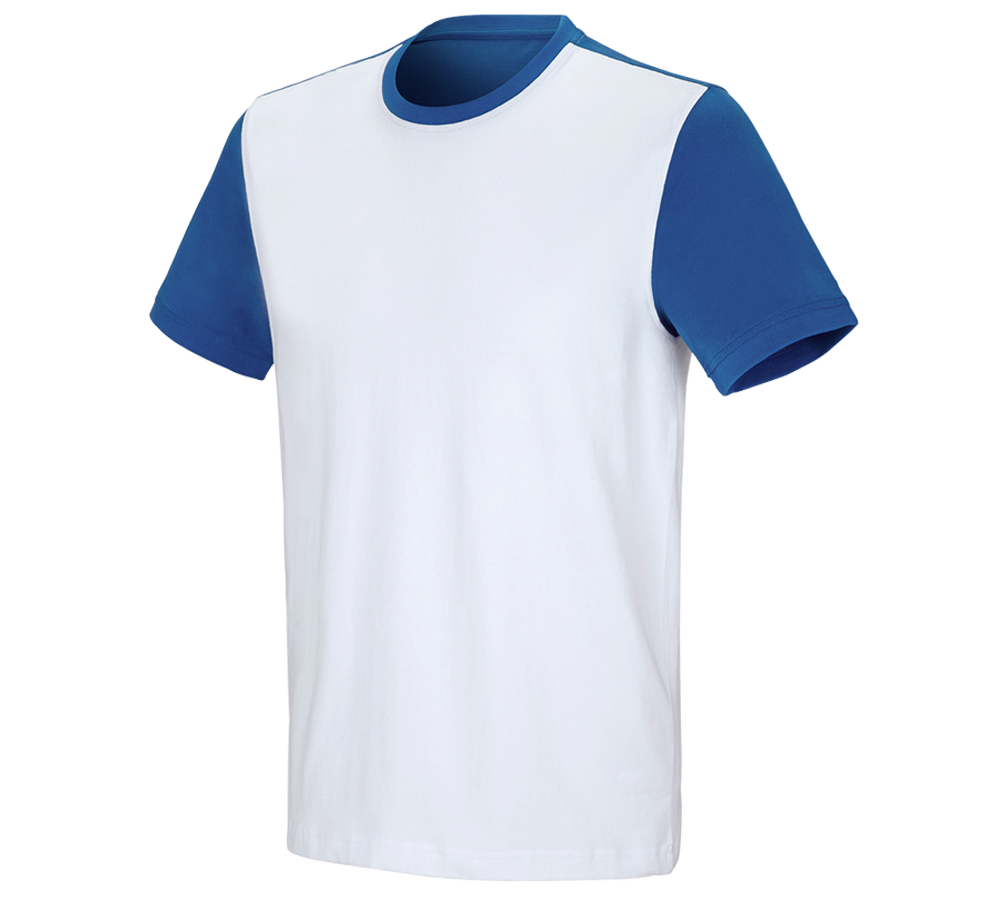 Shirts & Co.: e.s. T-Shirt cotton stretch bicolor + weiß/enzianblau