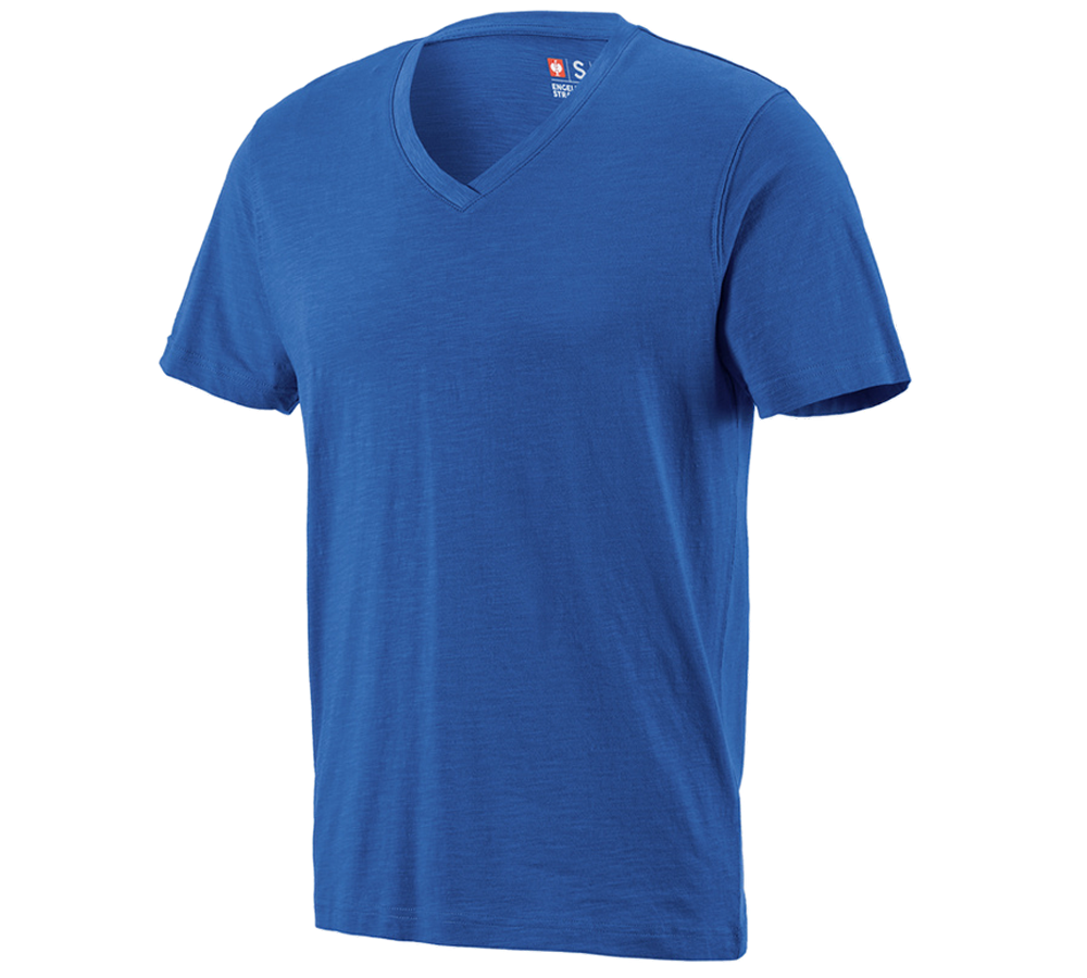 Shirts & Co.: e.s. T-Shirt cotton slub V-Neck + enzianblau