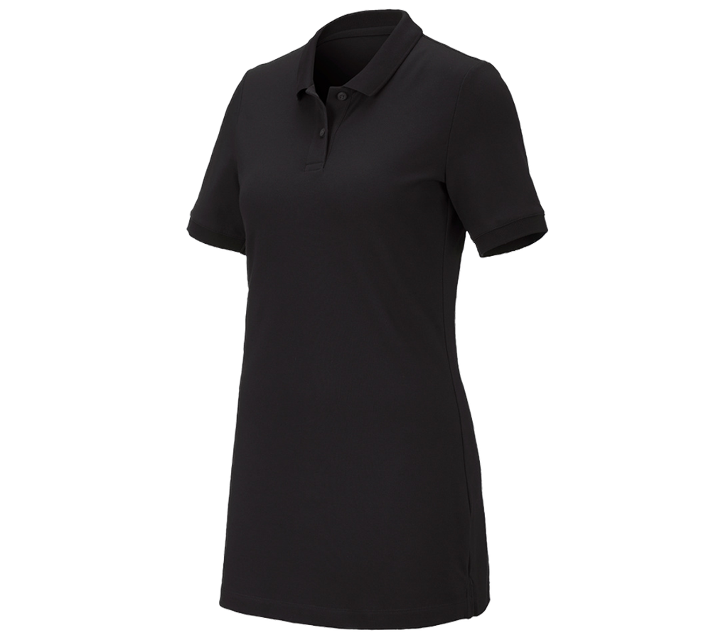 Themen: e.s. Piqué-Polo cotton stretch, Damen, long fit + schwarz