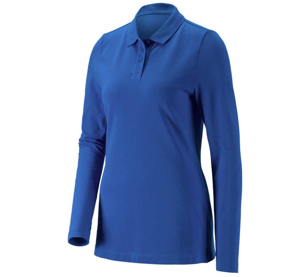 Shirts & Co.: e.s. Piqué-Polo Longsleeve cotton stretch,Damen + enzianblau