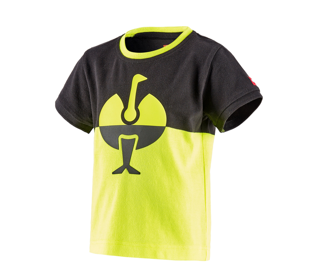 Themen: e.s. Piqué-Shirt colourblock, Kinder + schwarz/warngelb