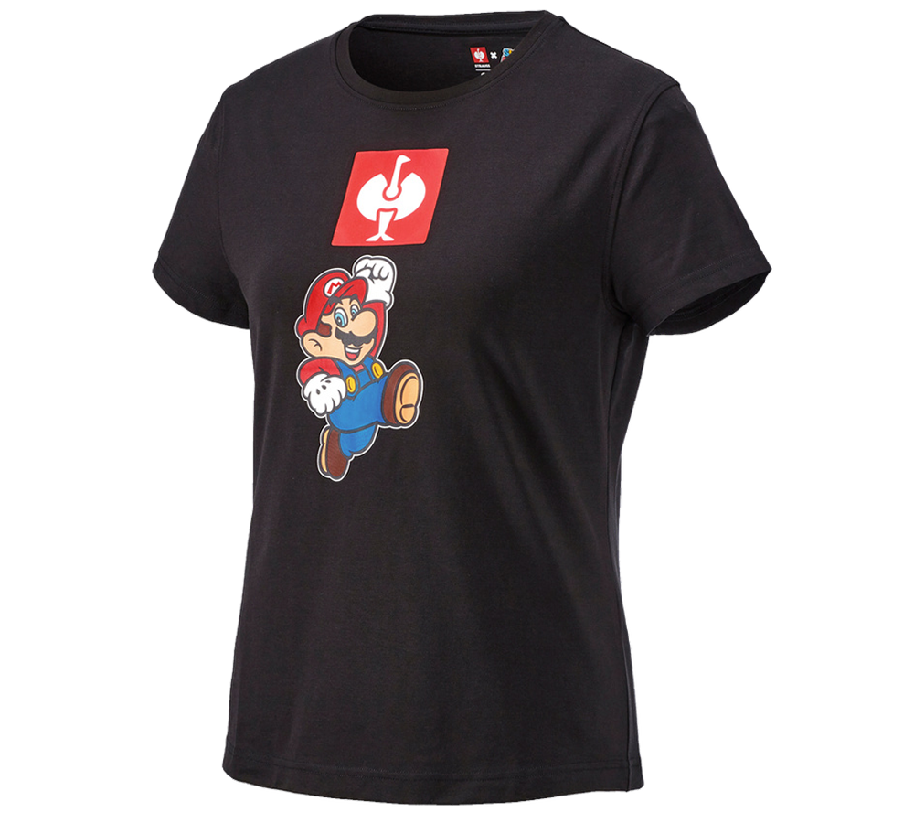 Shirts & Co.: Super Mario T-Shirt, Damen + schwarz