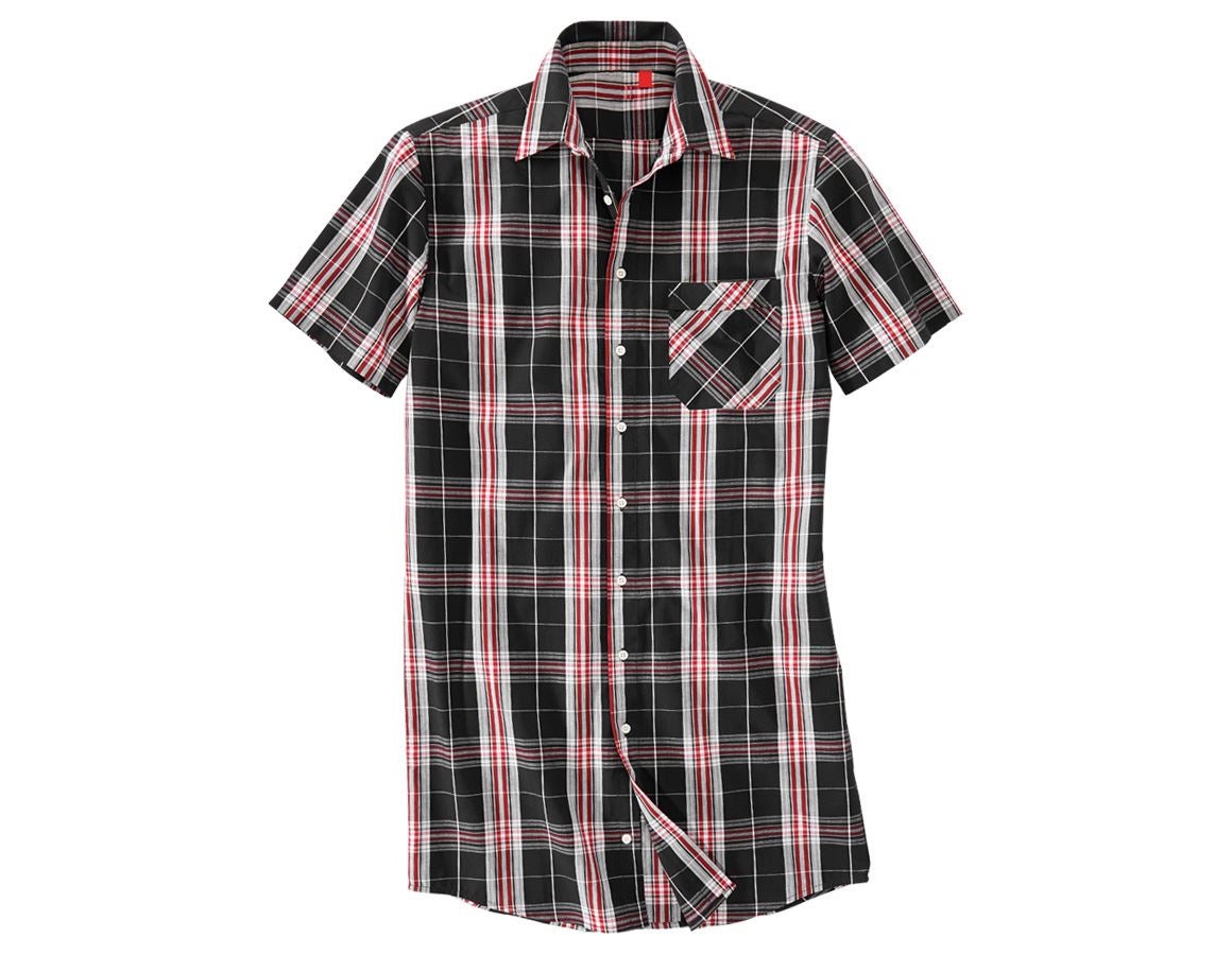 Shirts & Co.: Kurzarm-Hemd Lübeck, extra lang + schwarz/rot/weiß