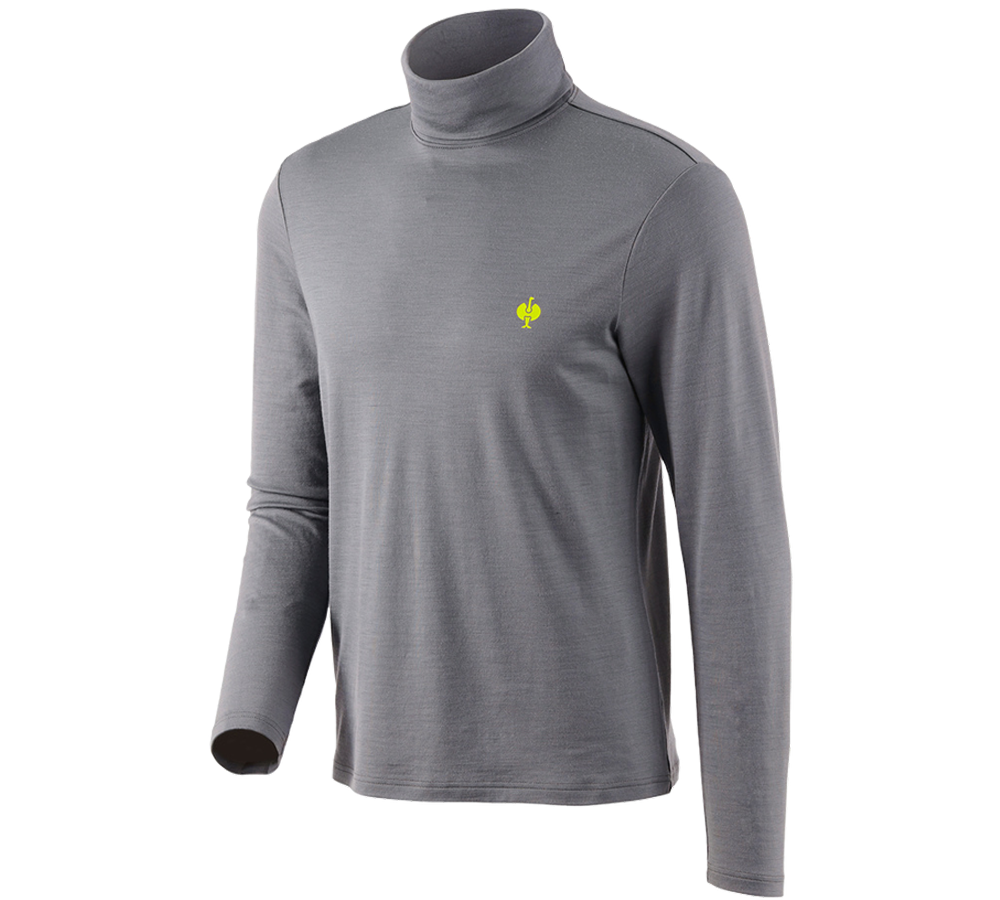 Shirts & Co.: Rollkragenshirt Merino e.s.trail + basaltgrau/acidgelb
