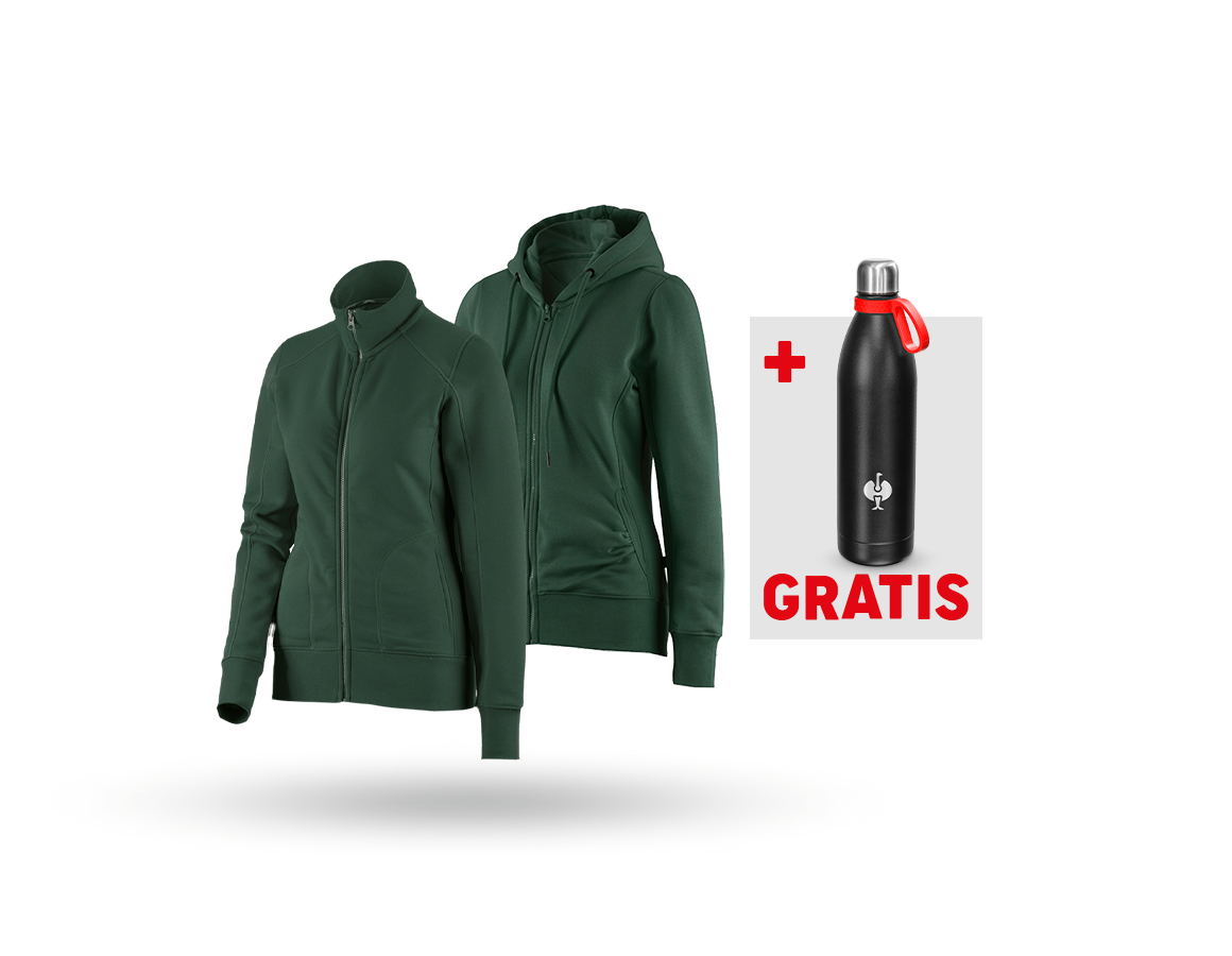 Bekleidung: SET: Sweatjacke + Hoody-Sweatjacke, Damen + grün