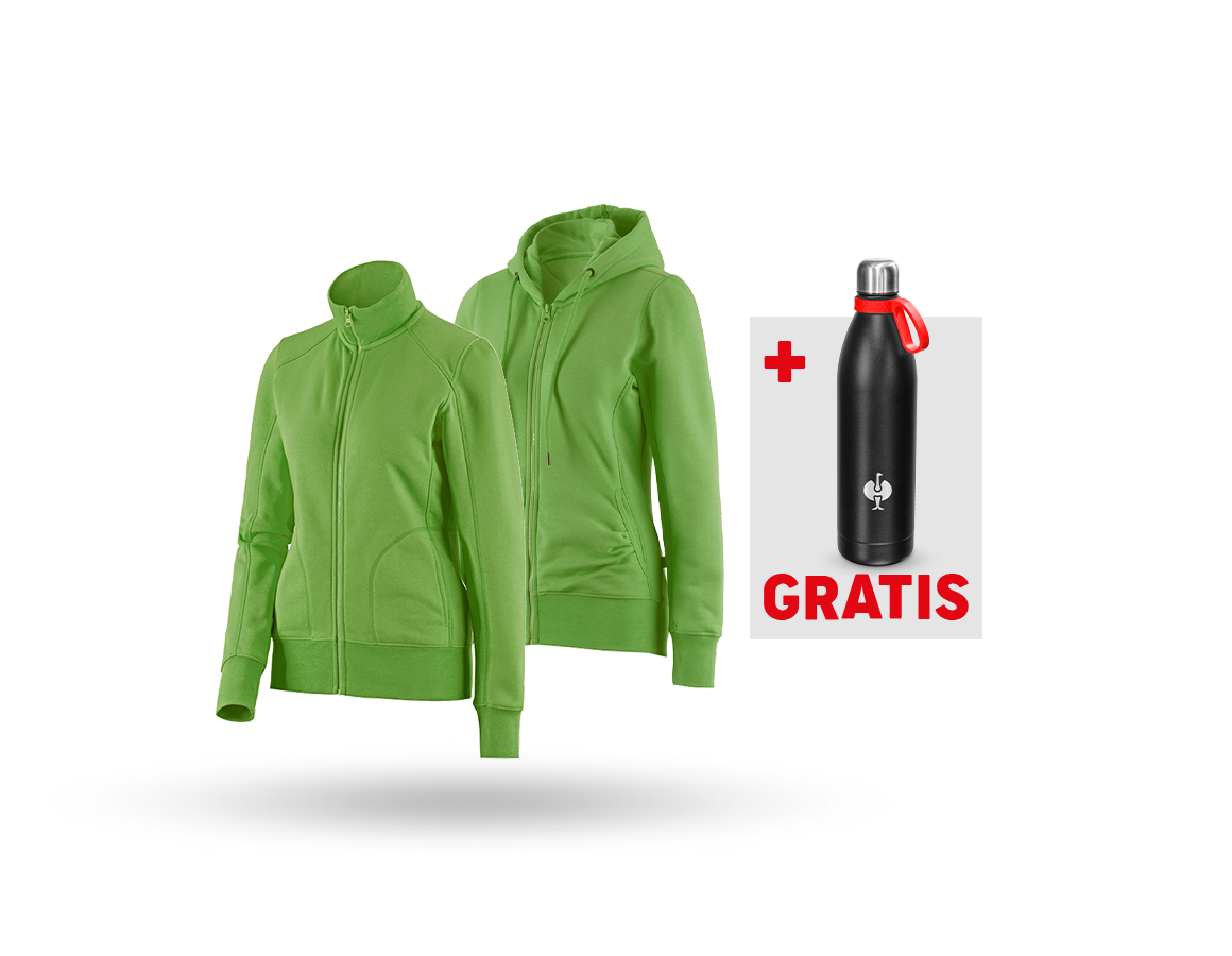 Bekleidung: SET: Sweatjacke + Hoody-Sweatjacke, Damen + seegrün