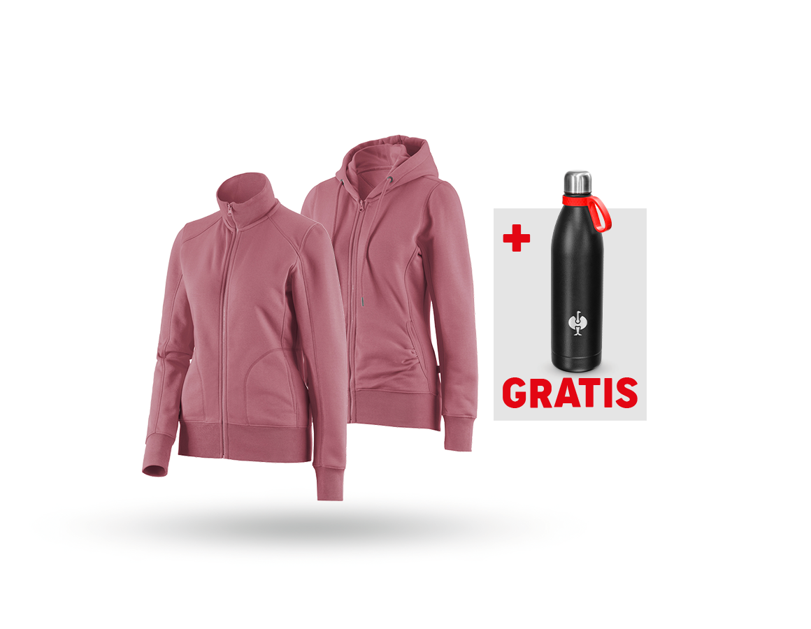 Bekleidung: SET: Sweatjacke + Hoody-Sweatjacke, Damen + altrosa