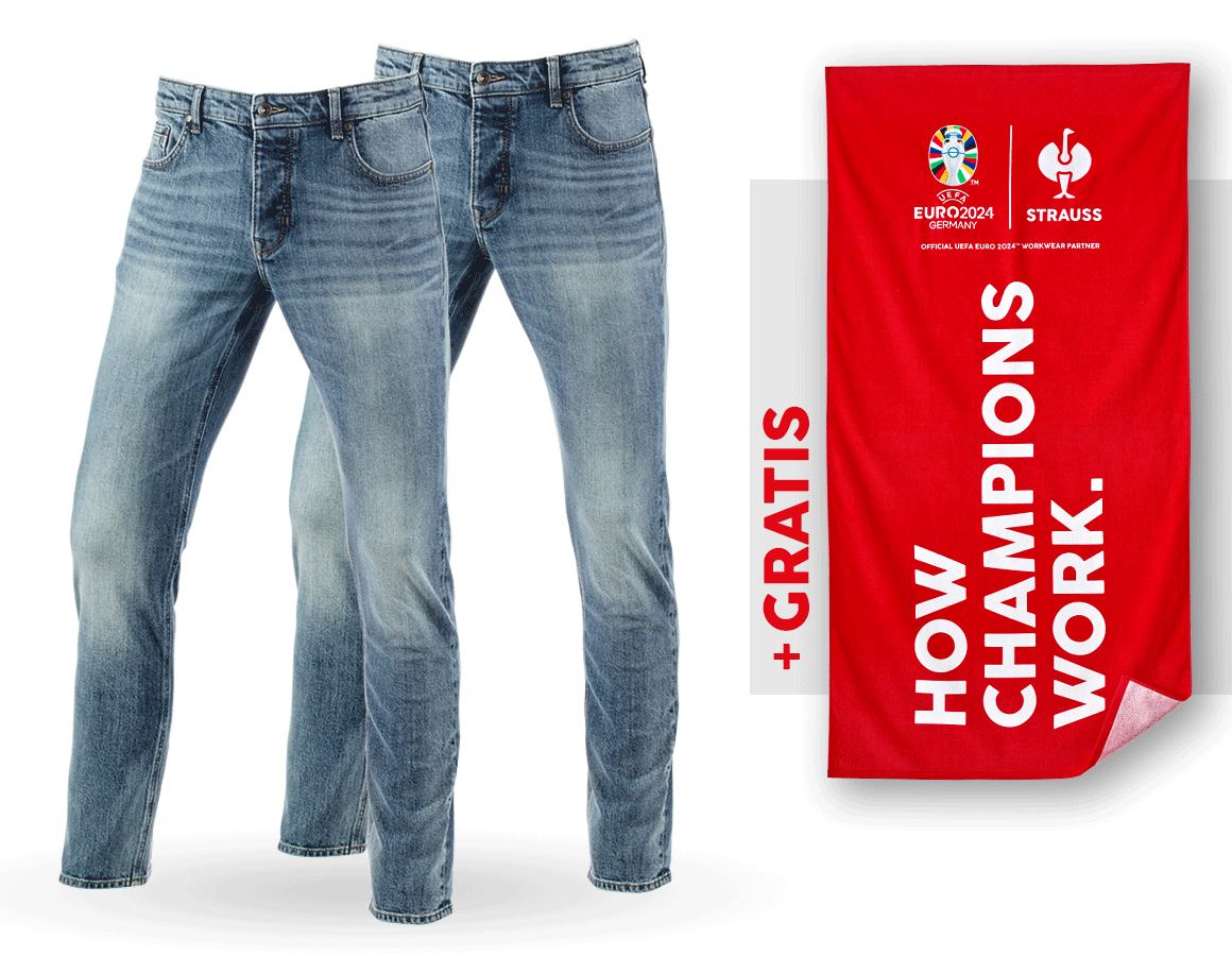 Bekleidung: SET: 2x e.s. 5-Pocket-Stretch- Jeans,slim+Badetuch + stonewashed