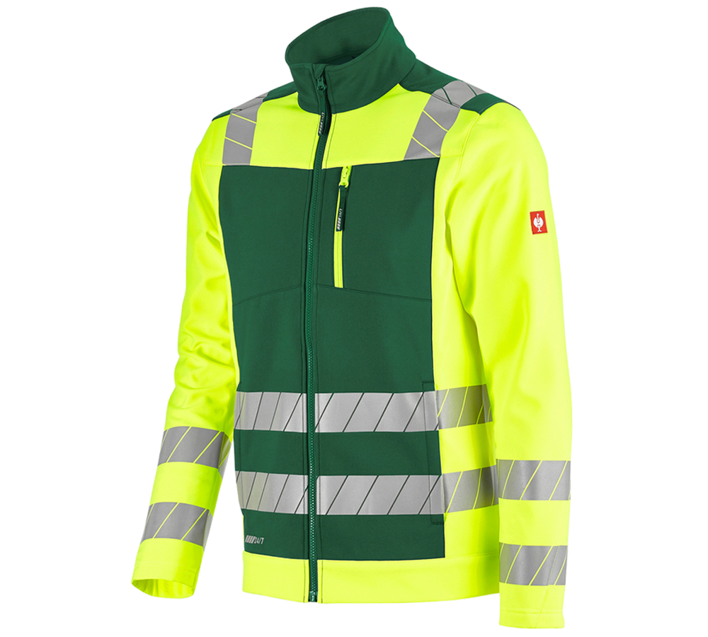 Themen: Warnschutz Softshelljacke e.s.motion 24/7 + grün/warngelb