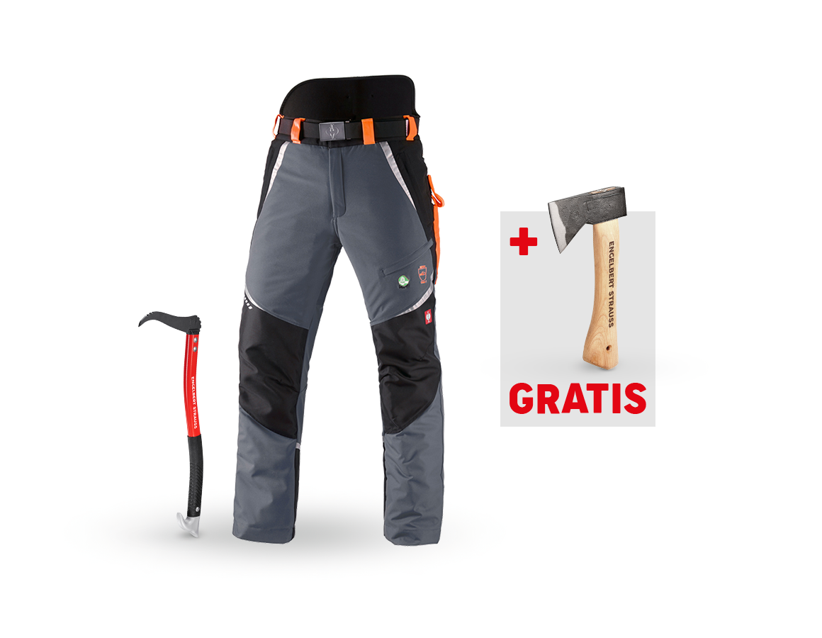 Bekleidung: SET: Forst-Schnittschutz Bundhose + Handsappie alu + grau/warnorange