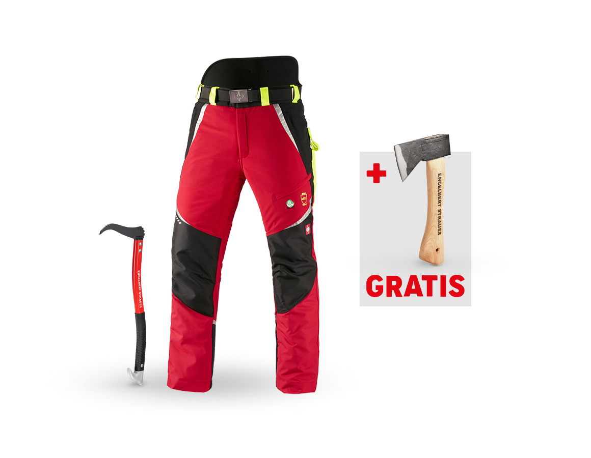 Bekleidung: SET: Forst-Schnittschutz Bundhose + Handsappie alu + rot/warngelb