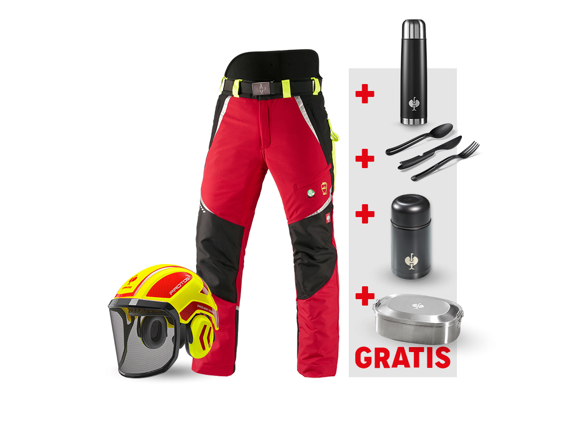 Bekleidung: SET: e.s. Forst-Schnittschutz Bundhose KWF + Helm + rot/warngelb