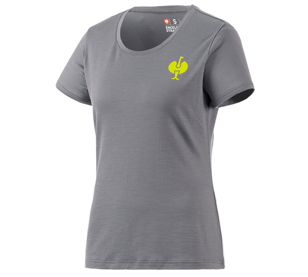 Bekleidung: T-Shirt Merino e.s.trail, Damen + basaltgrau/acidgelb