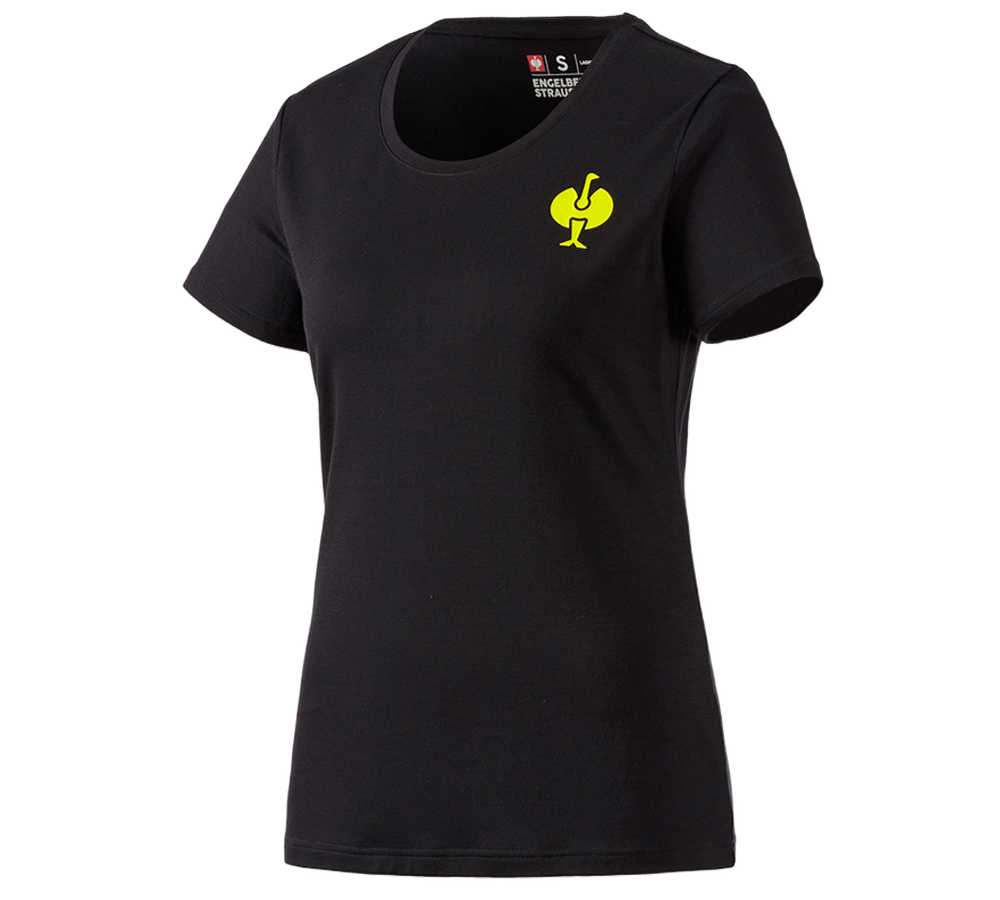 Bekleidung: T-Shirt Merino e.s.trail, Damen + schwarz/acidgelb