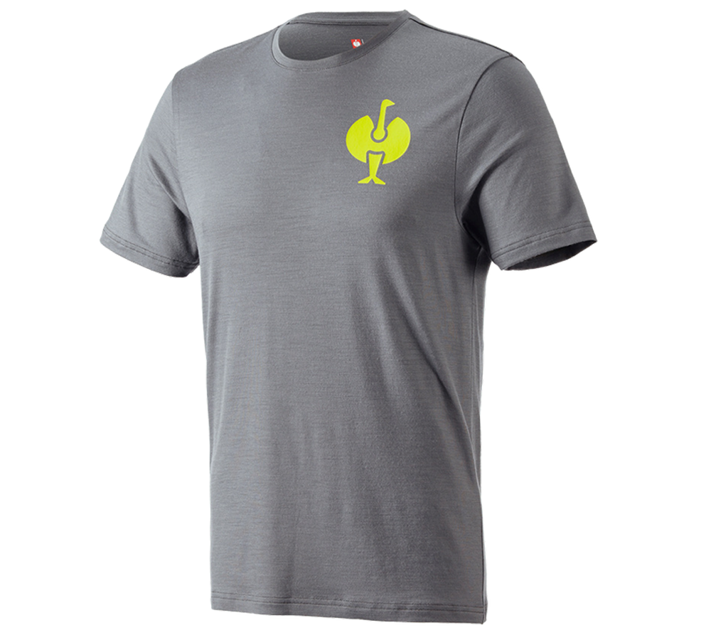 Shirts & Co.: T-Shirt Merino e.s.trail + basaltgrau/acidgelb