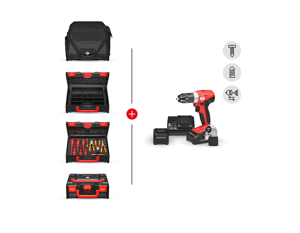 STRAUSSbox System: Werkzeug-Set Elekt+Multi Bohrschrauber+STRAUSSbox + schwarz