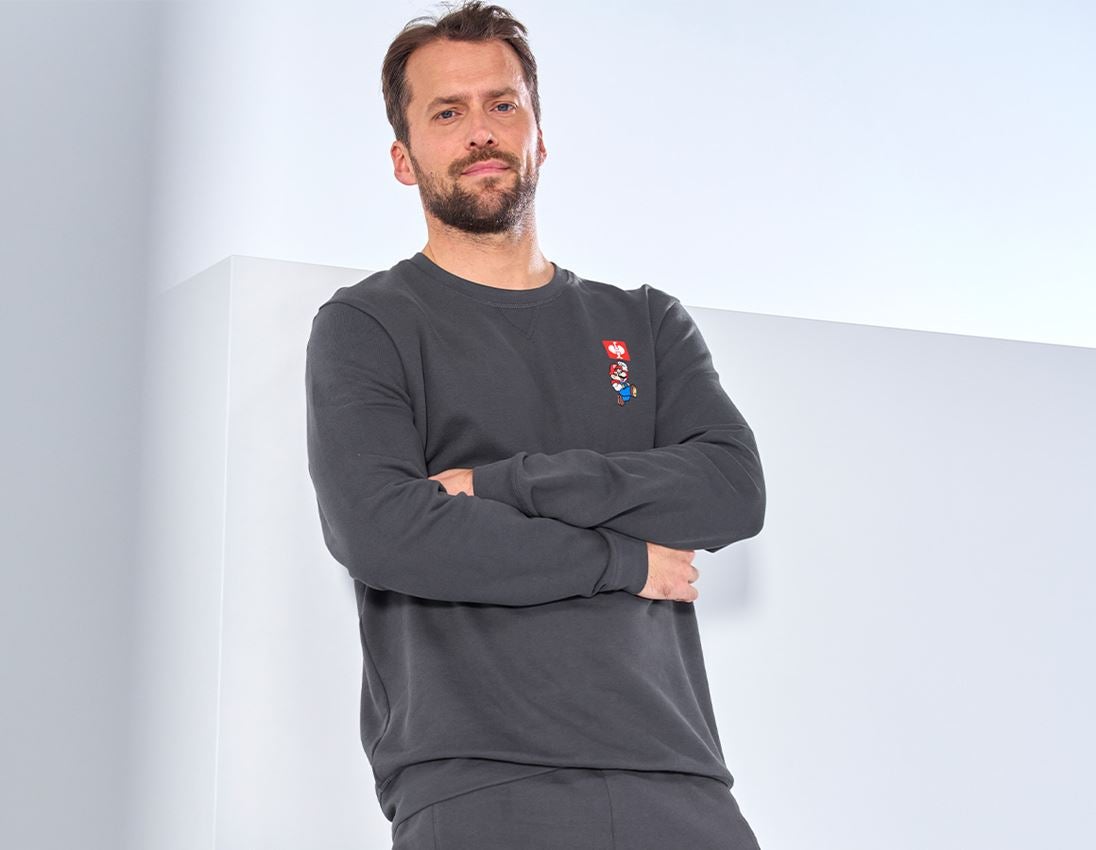 Shirts & Co.: Super Mario Sweatshirt, Herren + anthrazit