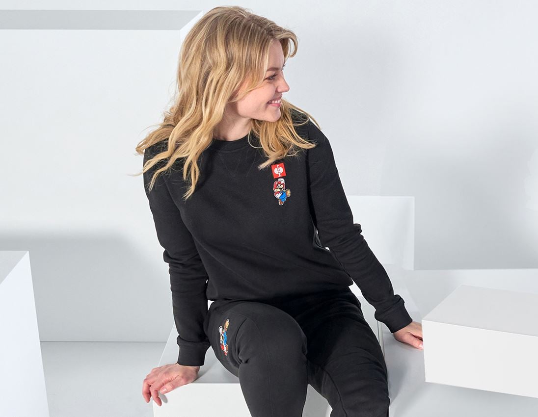 Bekleidung: Super Mario Sweatshirt, Damen + schwarz