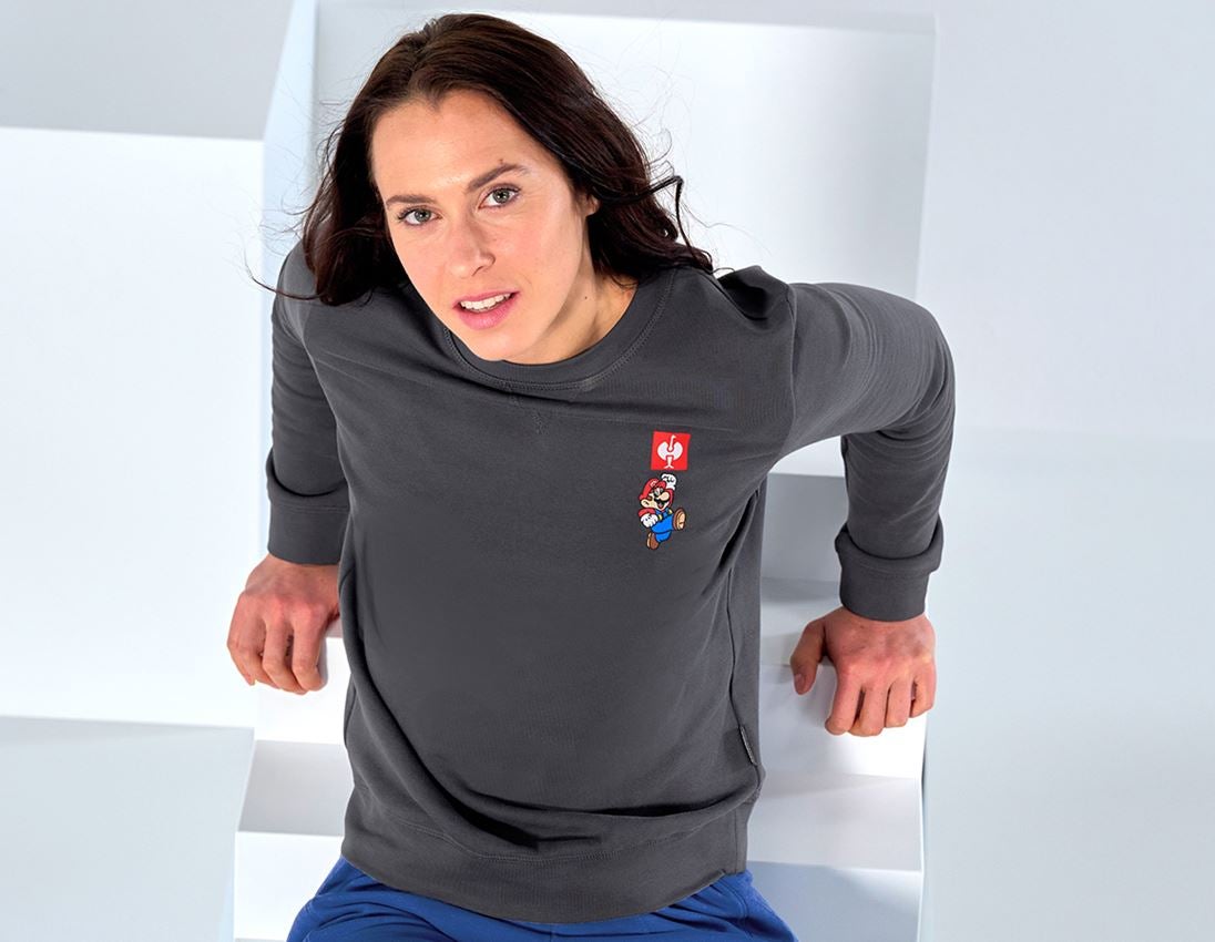 Shirts & Co.: Super Mario Sweatshirt, Damen + anthrazit