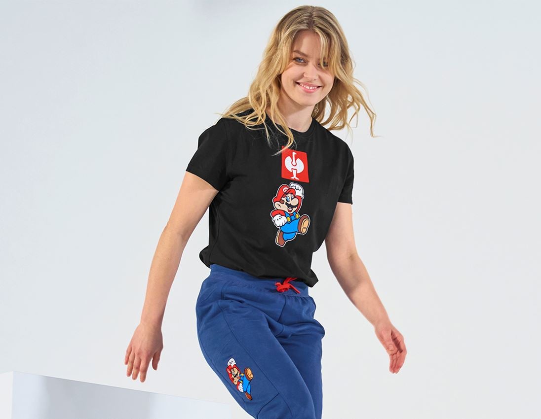 Shirts & Co.: Super Mario T-Shirt, Damen + schwarz