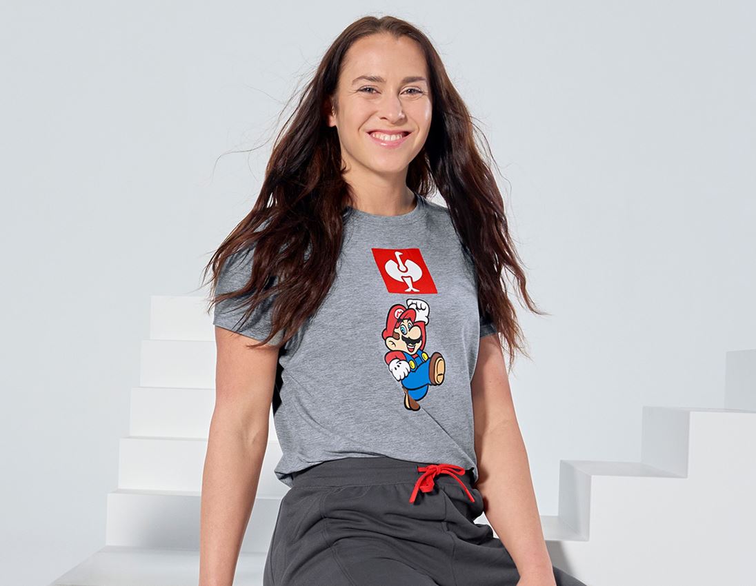 Bekleidung: Super Mario T-Shirt, Damen + graumeliert