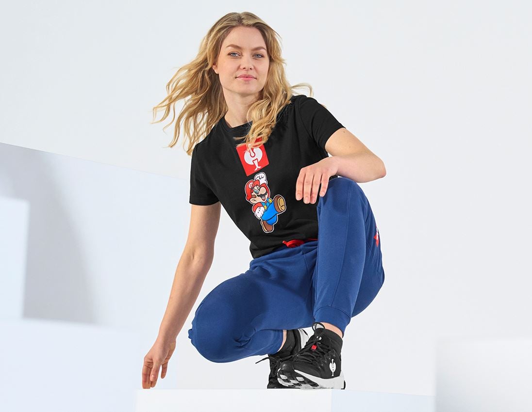 Shirts & Co.: Super Mario T-Shirt, Damen + schwarz 1