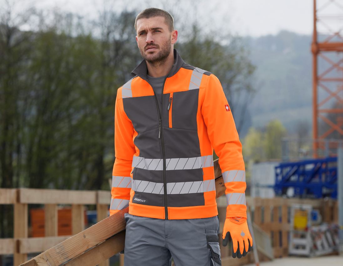 Themen: Warnschutz Softshelljacke e.s.motion 24/7 + anthrazit/warnorange