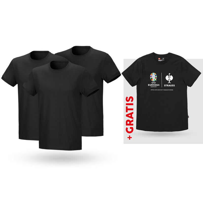 Bekleidung: SET: 3x T-Shirt cotton stretch + Shirt + schwarz