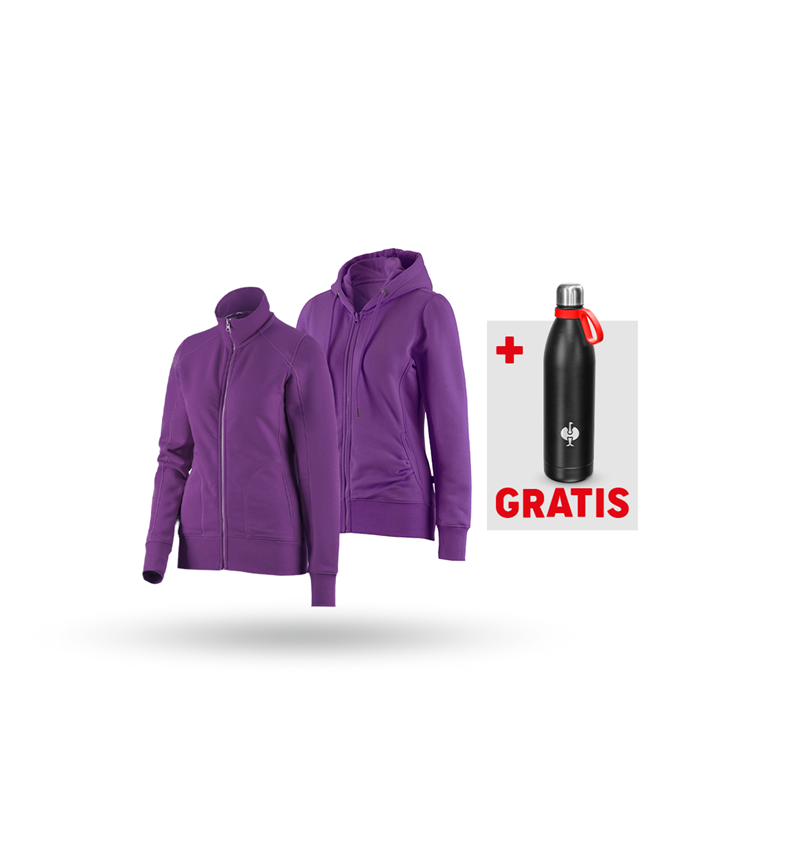 Bekleidung: SET: Sweatjacke + Hoody-Sweatjacke, Damen + violett