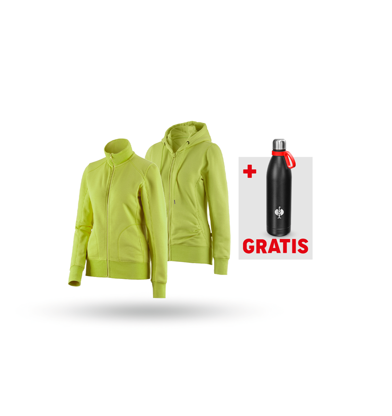 Bekleidung: SET: Sweatjacke + Hoody-Sweatjacke, Damen + maigrün