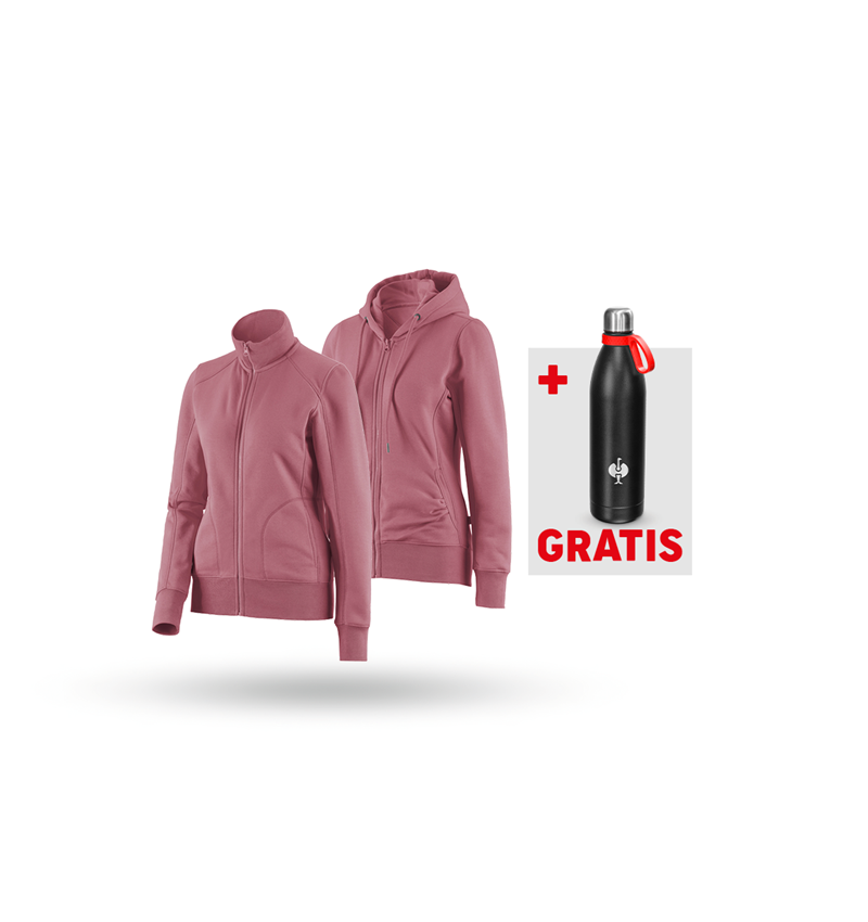 Bekleidung: SET: Sweatjacke + Hoody-Sweatjacke, Damen + altrosa