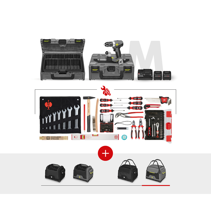 STRAUSSbox System: Werkzeug-Set Allround + 18,0V Akku-Multi-Schrauber + basaltgrau/acidgelb