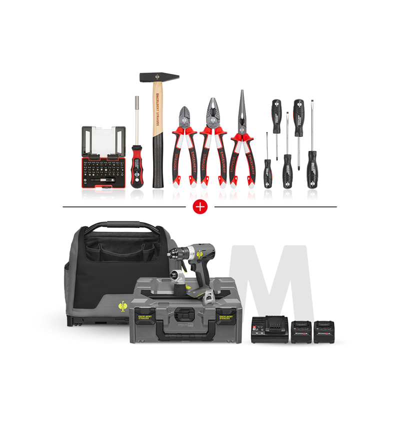 Werkzeuge: Multi Bohrschrauber-Set + STRAUSSbox Tasche offen + basaltgrau/acidgelb