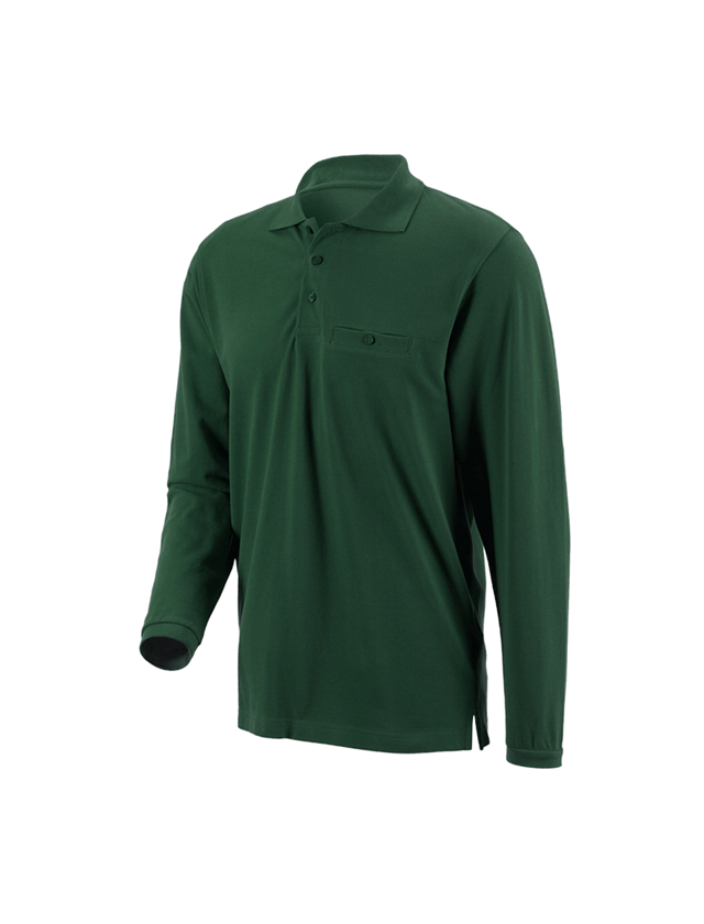 Shirts & Co.: e.s. Longsleeve-Polo cotton Pocket + grün