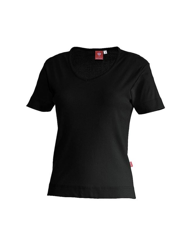 Shirts & Co.: e.s. T-Shirt cotton V-Neck, Damen + schwarz
