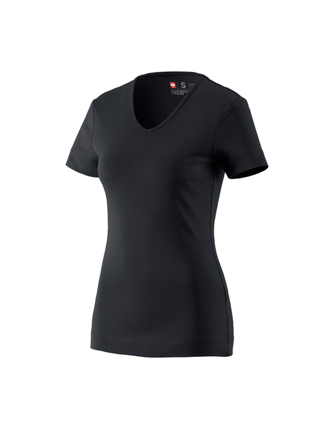 Themen: e.s. T-Shirt cotton V-Neck, Damen + schwarz