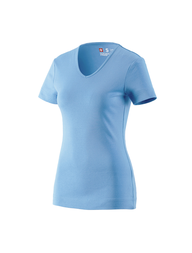 Installateur / Klempner: e.s. T-Shirt cotton V-Neck, Damen + azurblau