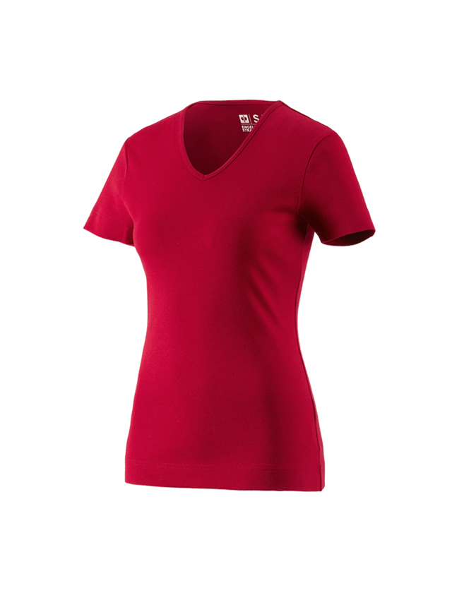 Shirts & Co.: e.s. T-Shirt cotton V-Neck, Damen + rot